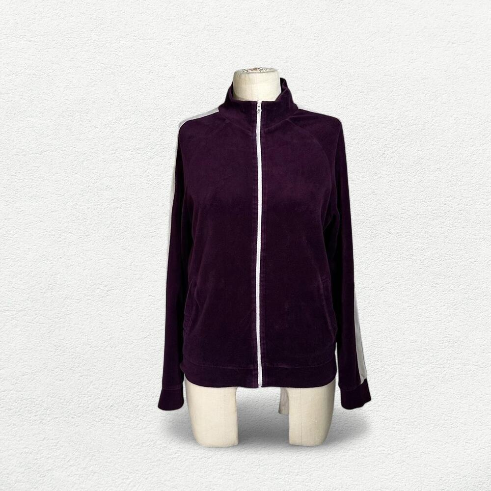 Love Tree Los Angeles Velour Zip Up Jacket in Purple & White